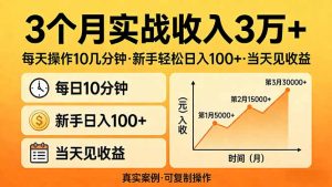 3个月实战收入3万+,每天操作10几分钟,新手轻松日入100+,当天见收益-KJ分享