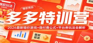 多多特训营（更新3月）：2026最新暗价游戏+微付费公式+平台券玩法全解析-KJ分享