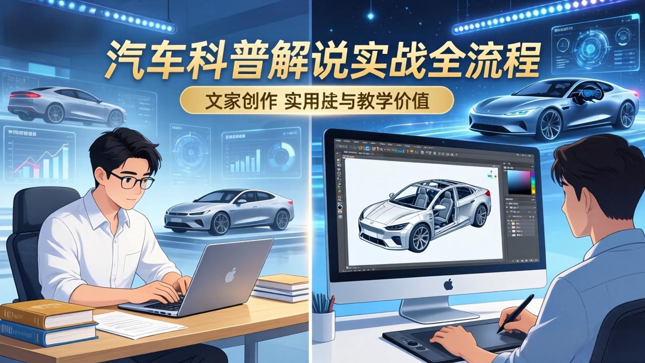 抖音汽车科普解说实战：文案+动画+画面处理+去水印全流程，打造专业汽车科普视频-KJ分享