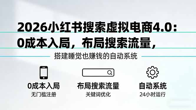 2026小红书搜索虚拟电商4.0：0成本入局，布局搜索流量，搭建睡觉也赚钱的自动系统-KJ分享