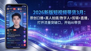 2026新版短视频带货3月：原创口播+真人拍摄/数字人+剪辑+直播，打开流量突破口，开始AI带货-KJ分享