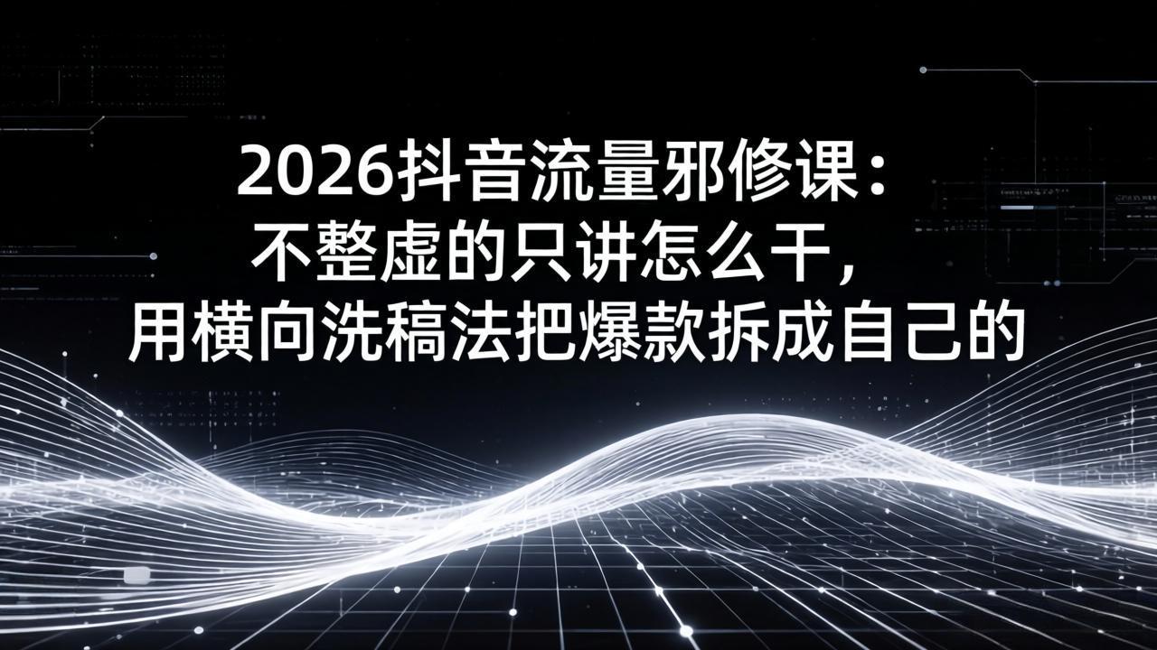 2026抖音流量邪修课：不整虚的只讲怎么干，用横向洗稿法把爆款拆成自己的-KJ分享