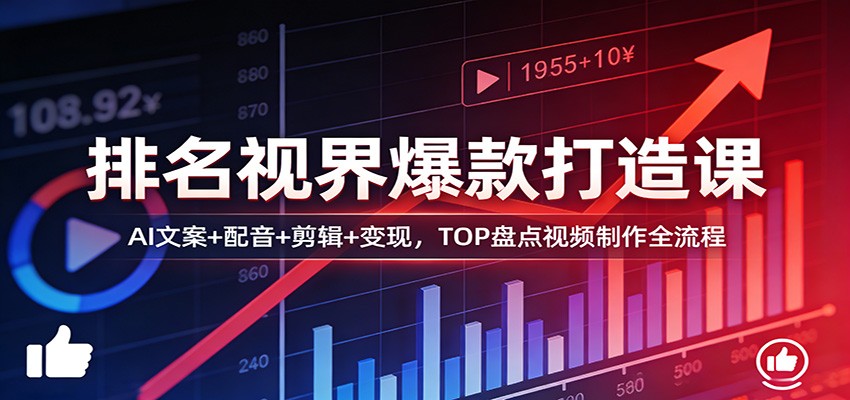 排名视界爆款打造课：AI文案+配音+剪辑+变现，TOP盘点视频制作全流程-KJ分享