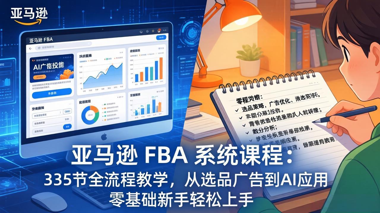 亚马逊 FBA 系统课程（更新26年3月）：335节全流程教学，从选品广告到AI应用，零基础新手轻…-KJ分享