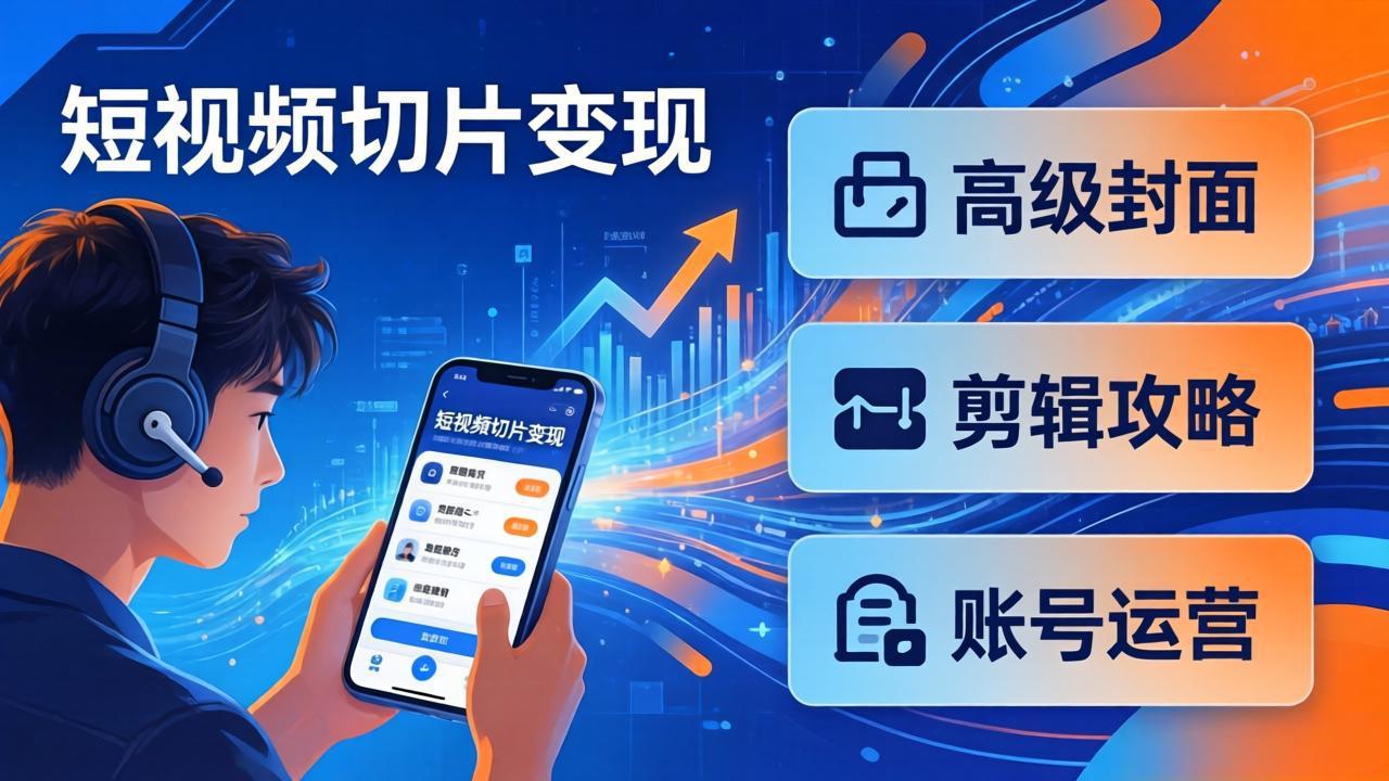 短视频切片变现速成班2.0：高级封面+剪辑攻略+账号运营，0基础小白快速入局副业-KJ分享
