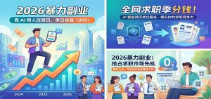 2026暴力副业：靠AI帮人改简历，单日收益1000+，全网求职季分钱-KJ分享