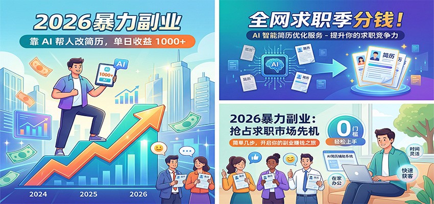 2026暴力副业：靠AI帮人改简历，单日收益1000+，全网求职季分钱-KJ分享