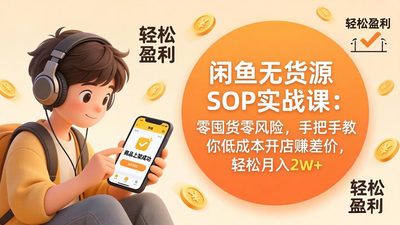 闲鱼无货源SOP实战课：零囤货零风险，手把手教你低成本开店赚差价，轻松月入2w+-KJ分享