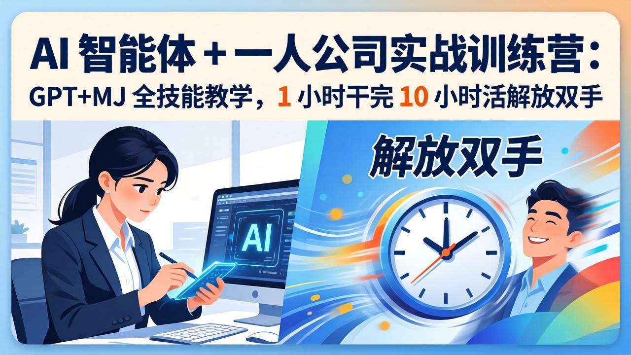 AI 智能体 + 一人公司实战训练营：GPT+MJ 全技能教学，1 小时干完 10 小时活解放双手-KJ分享