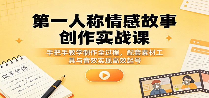 第一人称情感故事创作实战课：手把手教学制作全过程，配套素材工具与音效实现高效起号-KJ分享