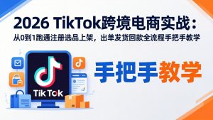 2026TikTok跨境电商实战:从0到1跑通注册选品上架,出单发货回款全流程手把手教学-KJ分享