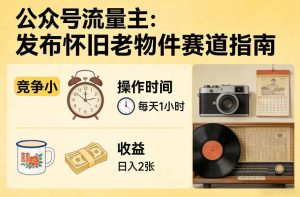 公众号流量主之发布怀旧老物件赛道，竞争小，每天操作1小时，日入2张-KJ分享