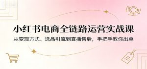 小红书电商全链路运营实战课:从变现方式、选品引流到直播售后,手把手教你出单-KJ分享