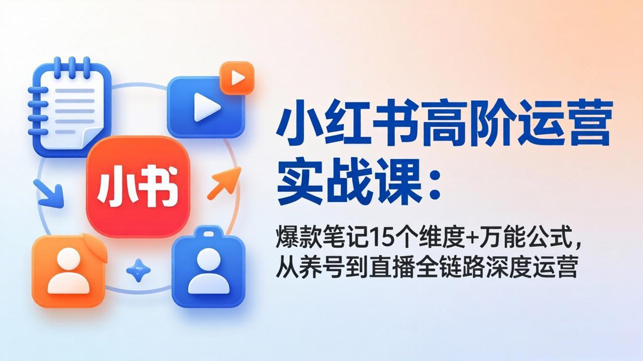 小红书高阶运营实战课：爆款笔记15个维度+万能公式，从养号到直播全链路深度运营-KJ分享