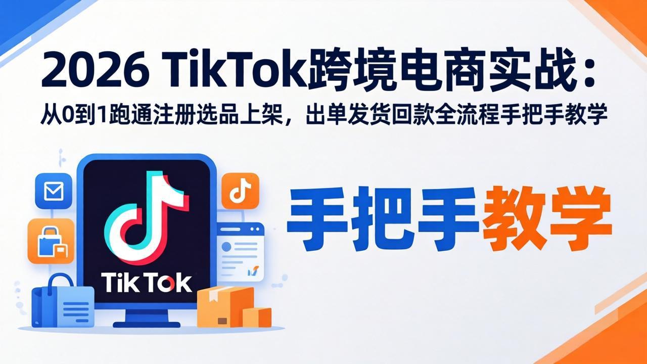 2026TikTok跨境电商实战：从0到1跑通注册选品上架，出单发货回款全流程手把手教学-KJ分享