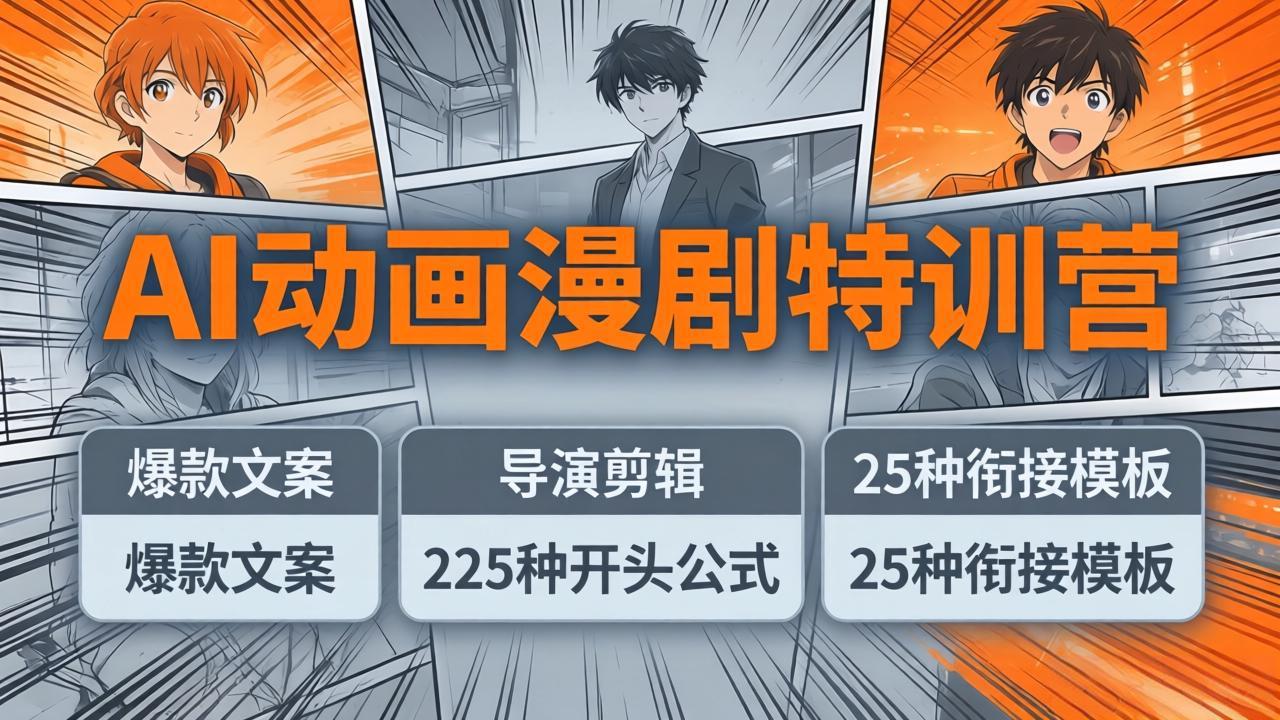 AI动画漫剧特训营：爆款文案+导演剪辑：225种开头公式+25种衔接模板，两小时剪电影级大片-KJ分享