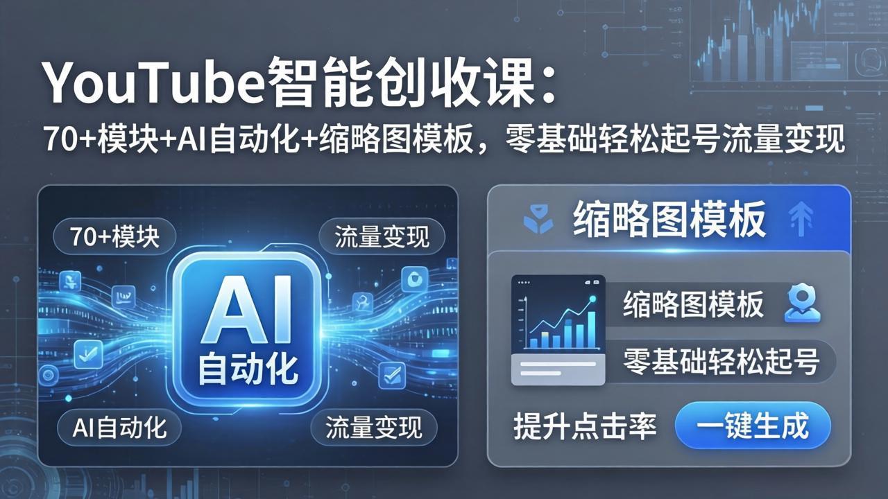 YouTube智能创收课：70+模块+AI自动化+缩略图模板，零基础轻松起号流量变现-KJ分享