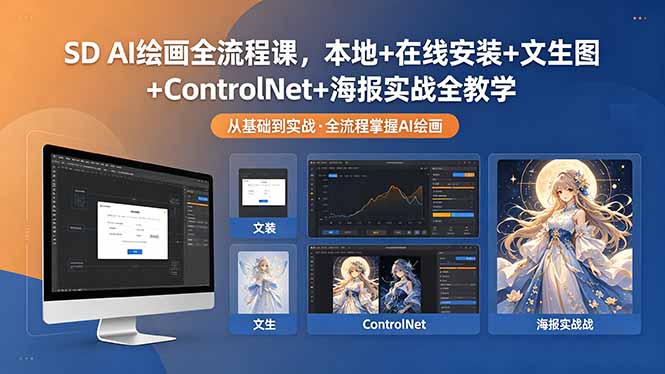 SD AI绘画全流程课，本地+在线安装+文生图+ControlNet+海报实战全教学-KJ分享