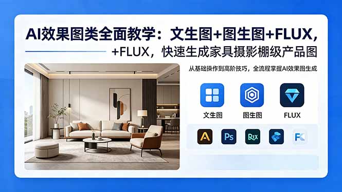 AI效果图类全面教学：文生图+图生图+FLUX，快速生成家具摄影棚级产品图-KJ分享