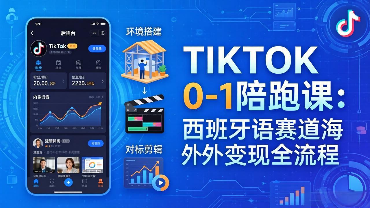 TIKTOK 0-1 陪跑课：从环境搭建到刷对标剪辑，西班牙语赛道海外变现全流程-KJ分享