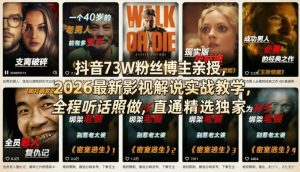 抖音73W粉丝博主亲授，2026最新影视解说实战教学，全程听话照做，直通精选独家-KJ分享