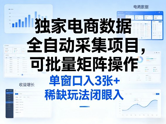 独家电商数据全自动采集项目，可批量矩阵操作，单窗口日入3张+，稀缺玩法闭眼入【揭秘】-KJ分享