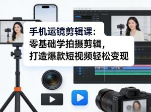 手机运镜剪辑课：零基础学拍摄剪辑，打造爆款短视频轻松变现-KJ分享