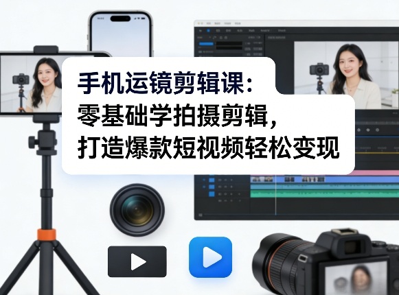 手机运镜剪辑课：零基础学拍摄剪辑，打造爆款短视频轻松变现-KJ分享