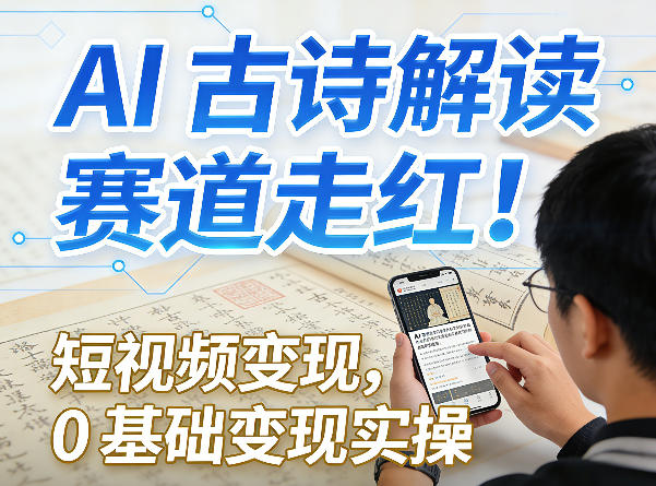 AI古诗解读赛道走红！短视频变现，0基础变现实操-KJ分享