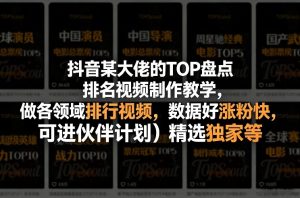 抖音某大佬的TOP盘点排名视频制作，做各领域排行视频，数据好涨粉快，可进伙伴计划＋精选独家等-KJ分享