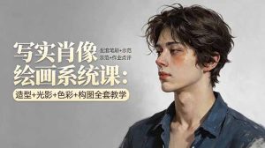 写实肖像绘画系统课：造型+光影+色彩+构图全套教学，配套笔刷+示范+作业点评-KJ分享