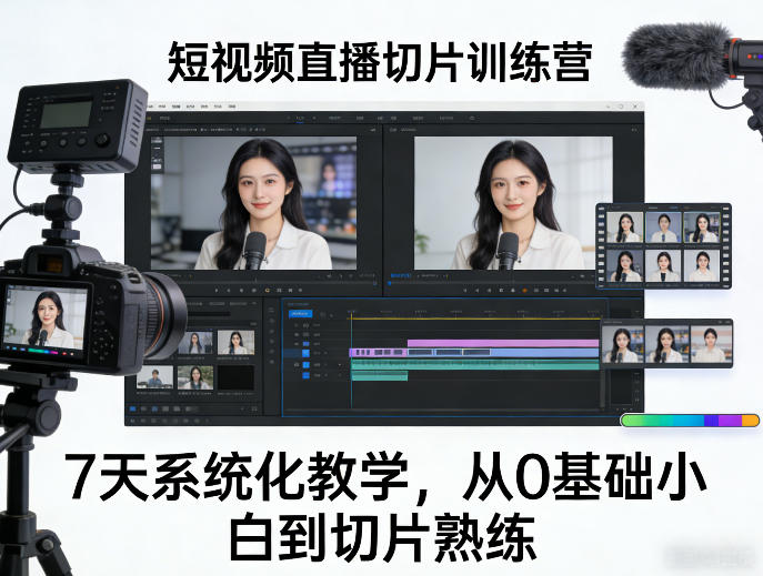 短视频直播切片训练营，7天系统化教学，从0基础小白到切片熟练-KJ分享
