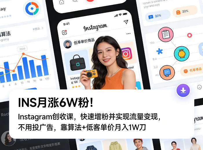INS月涨6W粉！Instagram创收课，快速增粉并实现流量变现，不用用投广告，靠算法+低客单价月入1W刀-KJ分享