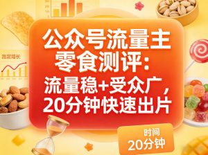 公众号流量主之零食测评赛道，流量稳+受众广，20分钟一条作品-KJ分享