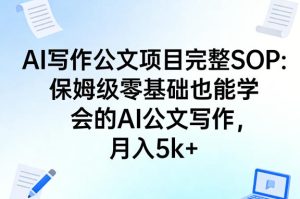 AI写作公文项目完整SOP，保姆级零基础也能学会的AI公文写作，月入5k+-KJ分享
