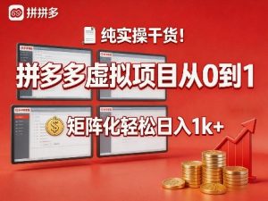 纯实操干货！拼多多虚拟项目从0到1，矩阵化轻松日入1k+【揭秘】-KJ分享