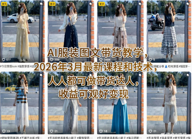 AI服装图文带货教学，2026年3月最新课程和技术，人人都可做带货达人，收益可观好变现-KJ分享