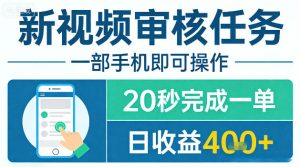 新视频审核任务，一部手机即可操作，20秒完成一单，日收益4张+【揭秘】-KJ分享