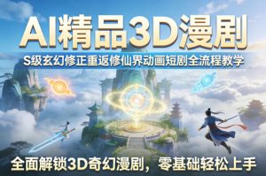AI精品3D漫剧S级玄幻修正重返修仙界动画短剧全流程教学，全面解锁3D奇幻漫剧，零基础轻松上手-KJ分享