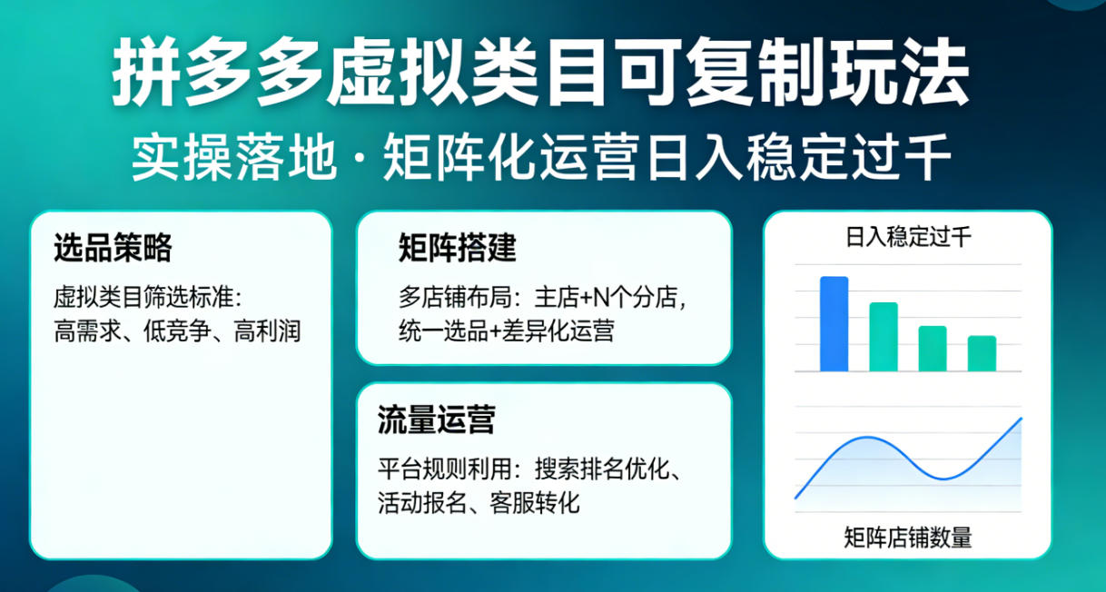 拼多多虚拟类目可复制玩法，实操落地，矩阵化日入稳定过千【揭秘】-KJ分享