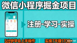 微信小程序掘金项目，项目很简单，5分钟就能学会上手操作，实操7天賺了1700+【揭秘】-KJ分享