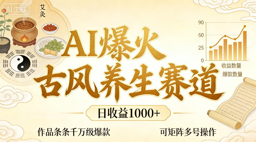 AI爆火古风养生赛道，日收益1k+单条作品点赞破万+，可矩阵多号操作【揭秘】-KJ分享