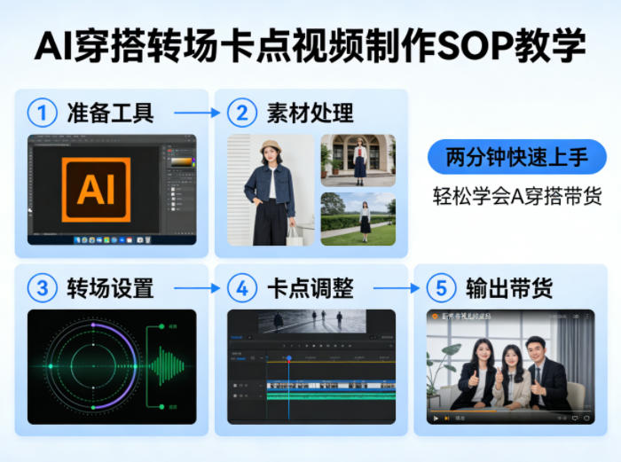AI穿搭转场卡点视频制作SOP教学，两分钟快速上手，轻松学会AI穿搭带货-KJ分享