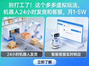 别打工了！这个多多虚拟玩法，机器人24小时发货和客服，月1-5W【揭秘】-KJ分享