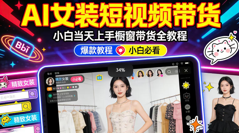 AI女装短视频橱窗带货：小白零门槛当天上手，高佣金爆款轻松賺！-KJ分享