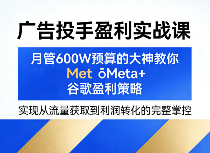 广告投手盈利实战课，月管600W预算的大神教你Meta+谷歌盈利策略，实现从流量获取到利润转化的完整掌控-KJ分享