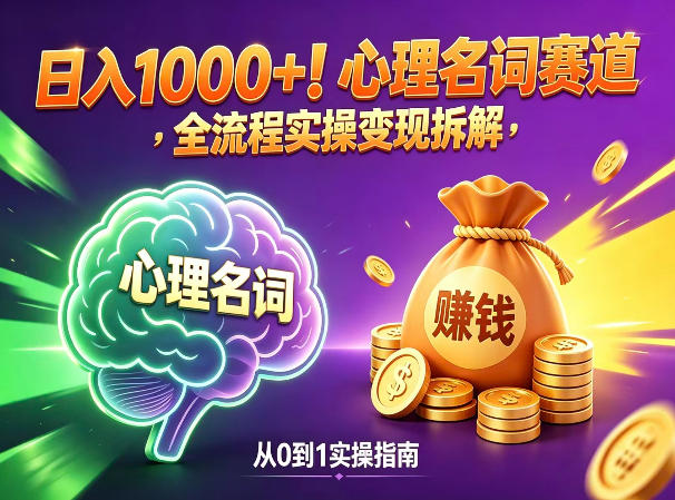 心理名词赛道，新手小白也能做，全流程项目拆解，单日变现1k+-KJ分享