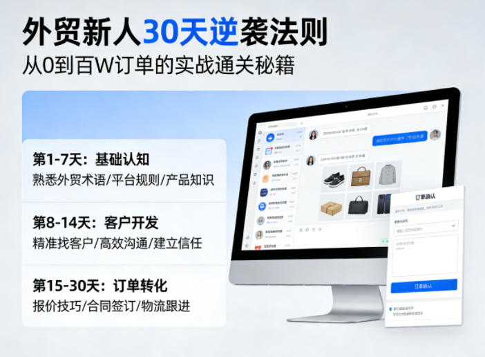 外贸新人30天逆袭法则，教你从0到百W订单的实战通关秘籍-KJ分享