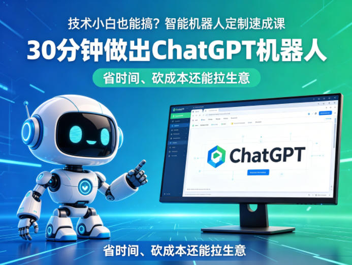 技术小白也能搞？智能机器人定制速成课，30分钟做出ChatGPT机器人，省时间、砍成本还能拉生意-KJ分享