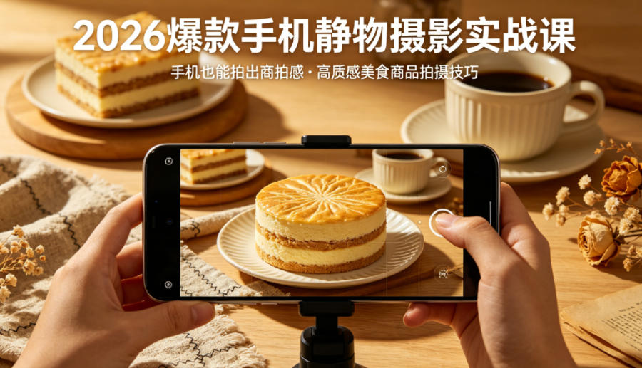 2026爆款手机静物摄影实战课，手机也能拍出商拍感，学会拍出高质感美食商品-KJ分享
